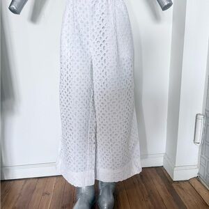 J. Crew White Eyelet Wide Leg Trousers